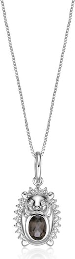 Zales Oval Smoky Quartz and White Lab-Created Sapphire Hedgehog Pendant in Sterling Silver