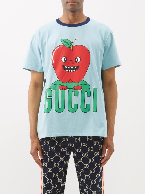 Gucci X Pablo Delcielo Apple-print Cotton-jersey T-shirt - Light Blue -  ShopStyle Short Sleeve Shirts