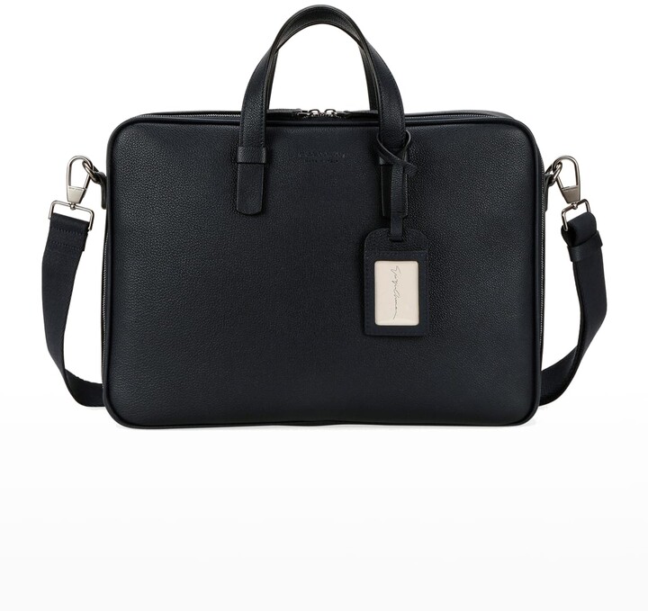 Giorgio Armani Men's Leather Briefcase Bag with ID Tag - ShopStyle