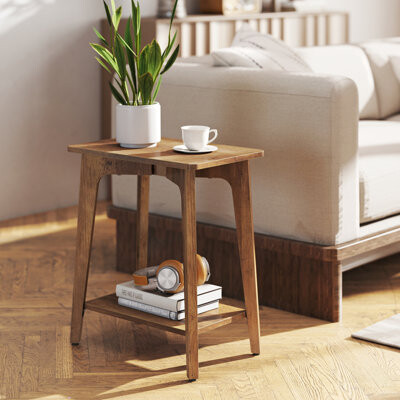 Winston Porter 2-Tier Side Table Small Rectangular End Table Nightstand For Small Spaces Living Room Bedroom Brown