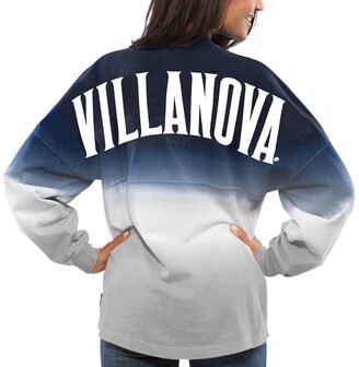 Women's Navy Villanova Wildcats Ombre Long Sleeve Dip-Dyed Spirit Jersey