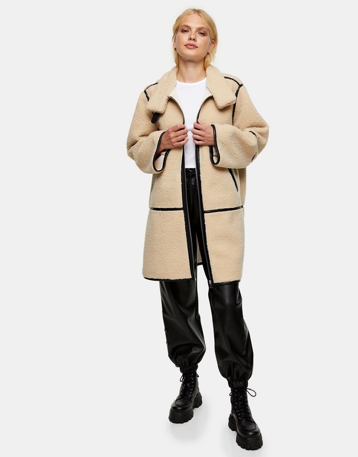Topshop faux shearling jacket in tan - ShopStyle