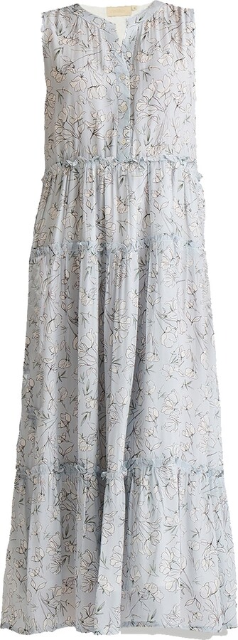 Reistor Perfect Resort Maxi Crepe Dress In Blue Florals