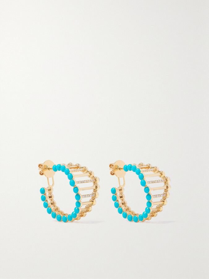 L’Atelier Nawbar - The Big Twiggy 18-karat Gold, Enamel And Diamond Hoop Earrings - Blue