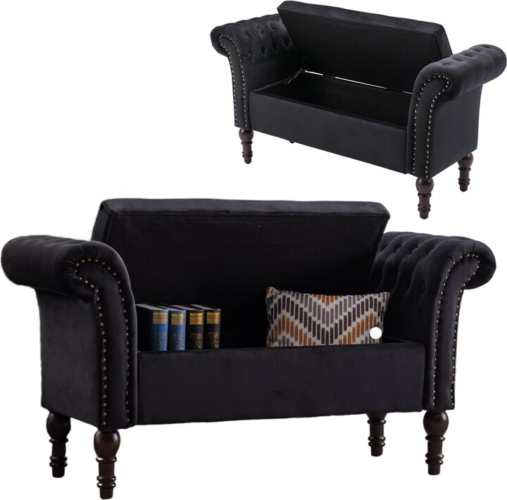 EPOWP Velvet Storage Bench with Arm, Upholstered Bedroom Bench End of