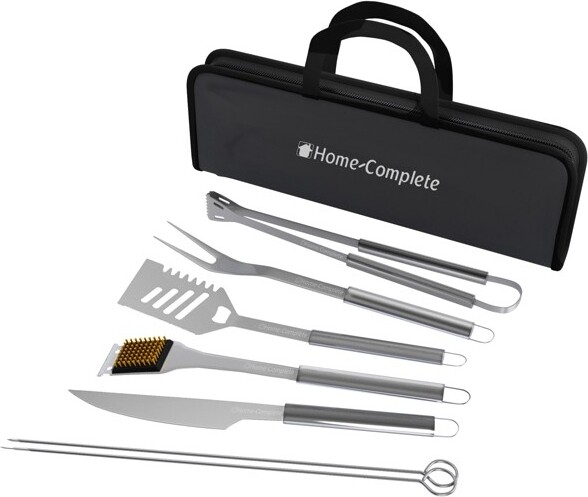 Home-Complete 7-PieceBBQGrillToolKit-StainlessSteelBBQAccessoriesKitchenSetwithSpatula,Tongs,Fork,Knife,Brush,Skewers,andCasebyHome-Complete