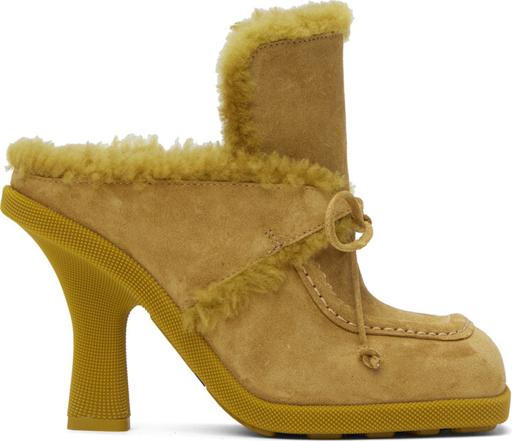 Burberry Yellow Shearling Highland Mules