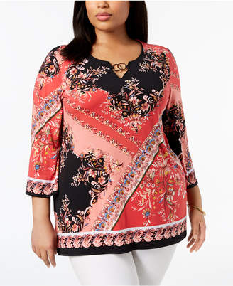 JM Collection Plus Size Embellished Printed Tunic Top, Created for Macy's