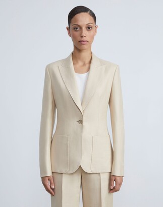 Lafayette 148 New York Plus Size Flax Linen Canvas Fitted Blazer