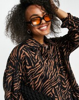 Thumbnail for your product : ASOS DESIGN oversized midi shirt smock dress with tiering and puff sleeves in black base zebra