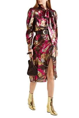 Marc Jacobs Pussy-Bow Printed Silk-Blend Lamé Dress