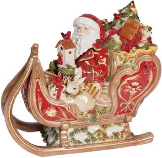 Fitz & Floyd Damask Holiday Santa & His Sleigh Cookie Jar