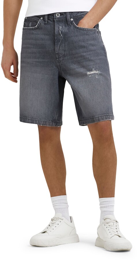 GUNLIRE Men's Summer Ripped Distressed Slim Fit Knee Length Washed Denim Jeans Shorts 