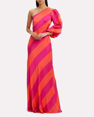 Saloni Lily One Shoulder Striped Gown