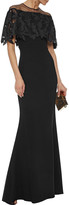 Thumbnail for your product : Lela Rose Tulle And Guipure Lace-paneled Wool-blend Gown
