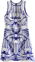 Thumbnail for your product : Choies White Vintage Blue and White Porcelain Pattern Flocking  Dress