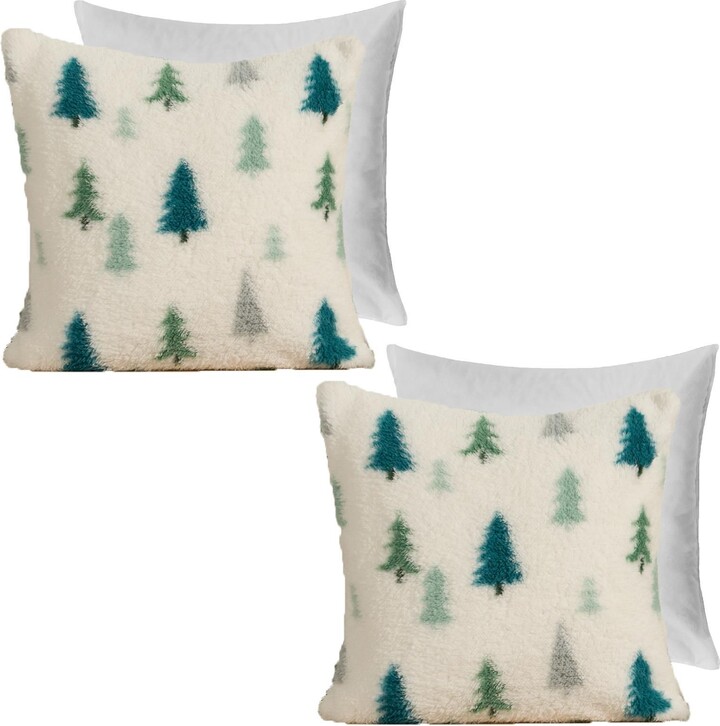 OHS Christmas Cushion Covers x Filled Teddy Fleece Tree Soft