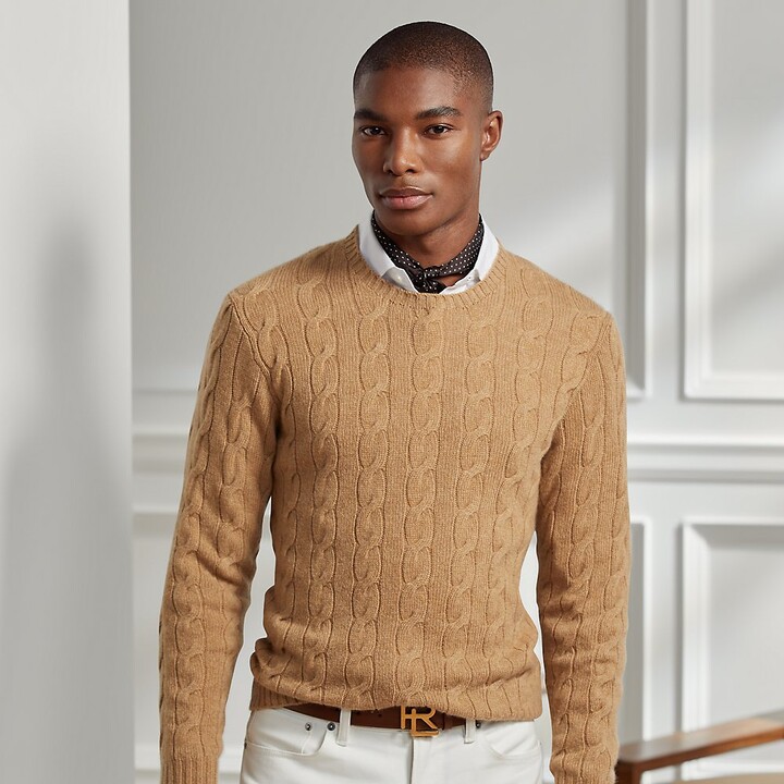 Mens Camel Cable Knit Sweater | ShopStyle