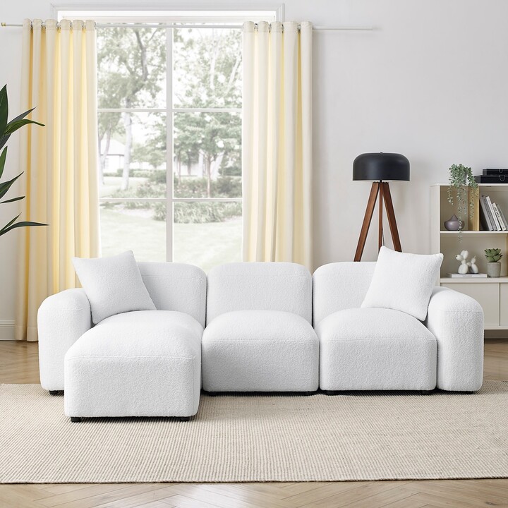 NINEDIN White Apartment DIY Modular Couch Set Teddy Fabric Tatami