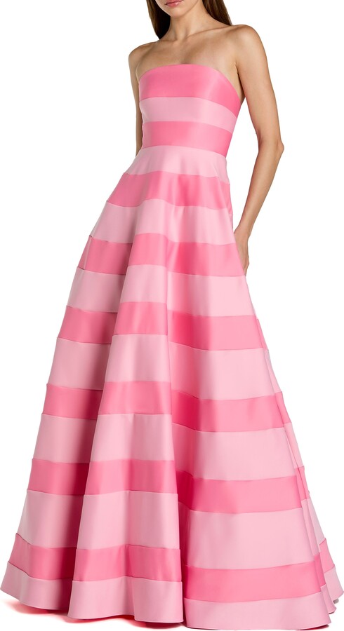 Mac Duggal Striped Satin Strapless Ballgown With Pockets