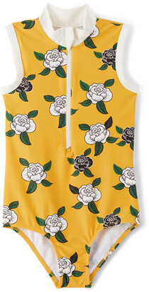 Mini Rodini Kids Yellow Rose Zip One-Piece Swimsuit