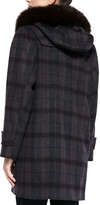 Thumbnail for your product : Sofia Cashmere Plaid Coat W/ Fur-Trimmed Hood