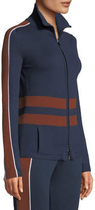 Loro Piana High-Neck Striped Ribbed Athletic Jacket