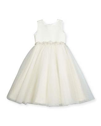 Joan Calabrese Satin & Textured Tulle Special Occasion Dress, White, Size 7-14