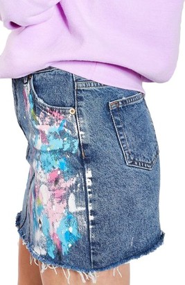 Topshop Women's Moto Splatter Paint Denim Miniskirt