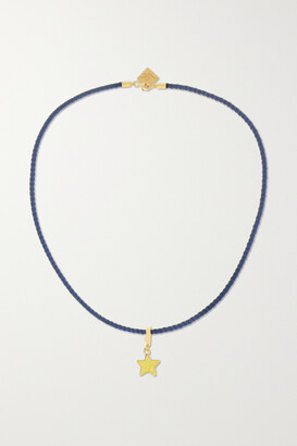 LAUREN RUBINSKI 14-karat Gold, Enamel And Leather Necklace - Blue