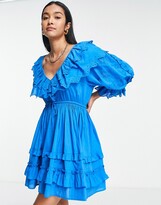 Thumbnail for your product : Topshop ruffle broderie mini dress in cobalt blue