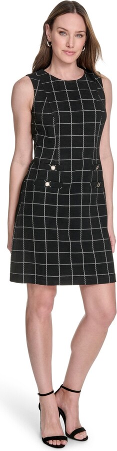 Tommy Hilfiger Petite Windowpane Sheath Dress Black/Ivory