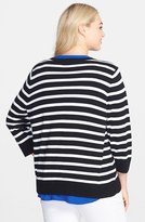 Thumbnail for your product : Sejour Stripe Block Three Quarter Sleeve Cardigan (Plus Size)