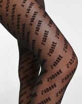 Thumbnail for your product : ASOS DESIGN J'adore slogan tights in black