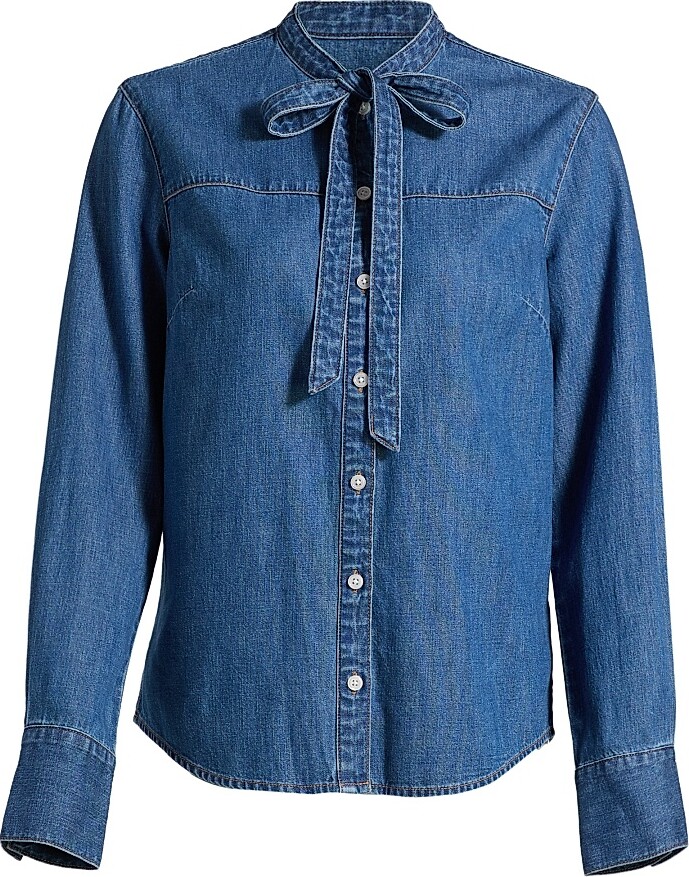 Veronica Beard Women's Gabby Tieneck Denim Shirt - Serendipity - Size 00
