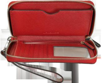 Michael Kors Jet Set Travel Large Flat MF Bright Red Saffiano Leather Phone Case/Wallet