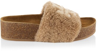 Tory Burch Double T Logo Shearling Slides - ShopStyle