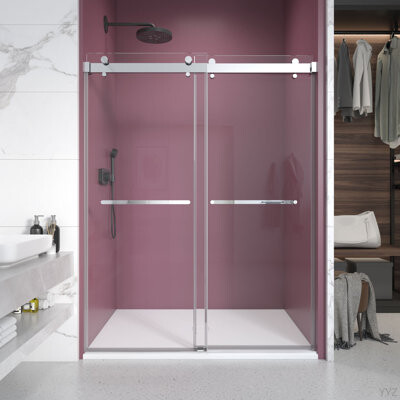 ZEZEMAOYI 62'' - 66'' W X 76'' H Double Sliding Frameless Shower Door With 3/8 Inch (10Mm) Clear Glass In Chrome