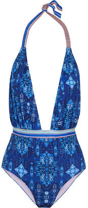Matthew Williamson Printed Halterneck Swimsuit - Blue