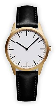 Uniform Wares Unisex PVD Gold Quartz Watch with White Dial Analogue Display and Black Leather Strap C35