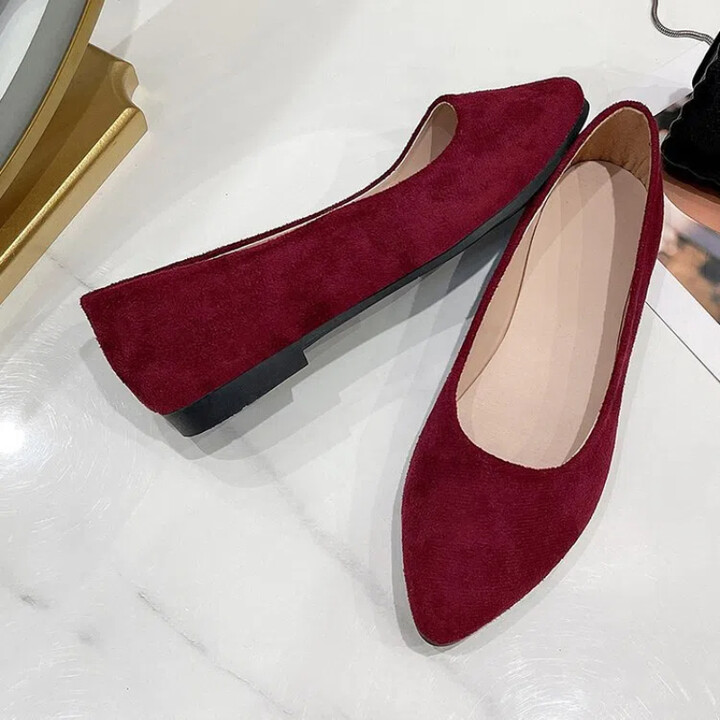 Pointed Toe Simple Women & apos;s Shoes Velvet Large Size Bean Bean Comfortable Lightweight Slip-On Work Shoes