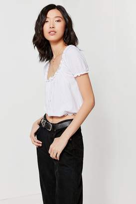 Truly Madly Deeply Button-Down Cropped Peasant Top