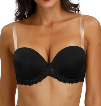 Pushlus Strapless Pushup Convertible Padded Lace Bra with Clear