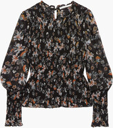 Thumbnail for your product : Veronica Beard Faire Shirred Floral-print Chiffon Blouse