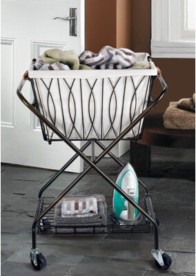 Artesa Verona Collapsible Metal Laundry Cart with Removable Basket & Canvas Bag, Antique Black