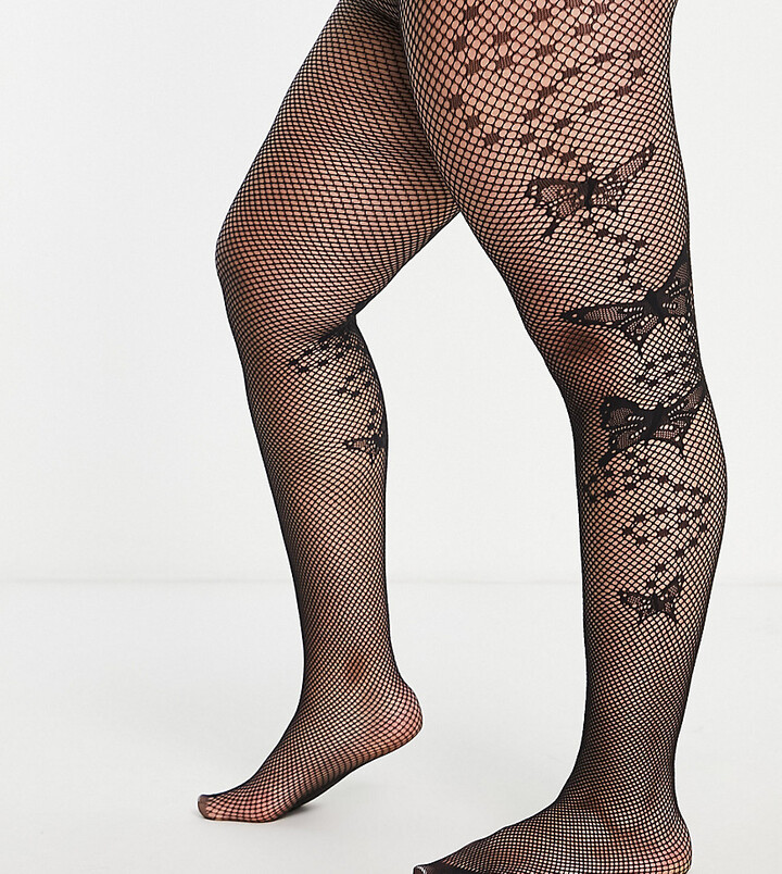 ASOS DESIGN Curve fishnet butterfly tights in black - ShopStyle