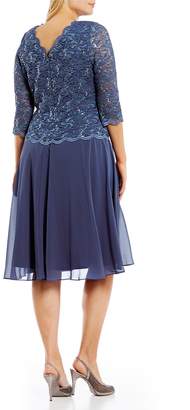 Alex Evenings Plus Size Mock 2-Piece Lace Tea Length Dress