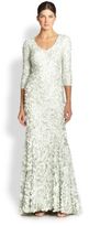 Thumbnail for your product : Theia Petal Three-Quarter-Sleeve Gown