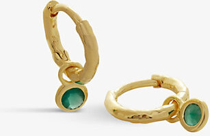 Monica Vinader Womens Mini 18ct Yellow Gold-Plated Vermeil Sterling-Silver and Green Onyx Huggie Earrings 1 Size