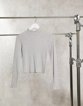 Pimkie roll neck jumper with lettuce edge in grey